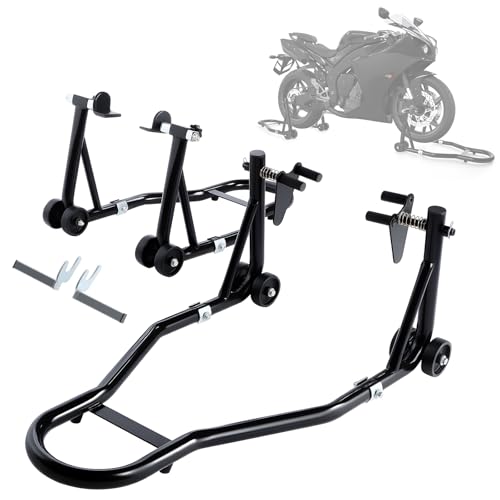 GEARCELL Motorcycle Stand Lift 400kg Capacity Front and Rear Paddock Lift Stand Set with U + L Fork Swingarm Spool Heavy Duty Wheel Fork Stand Compatible for most Yamaha Honda Kawasaki 2 Pack