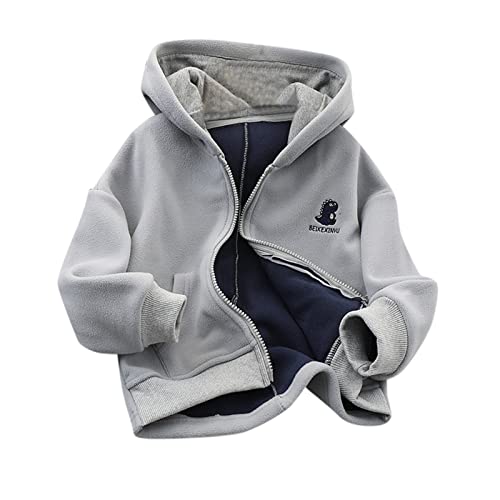 Boys Fleece Jacket Hooded Zipper Solid Thick Outerwear Toddler Warm Casual Windproof Coat with Pocket