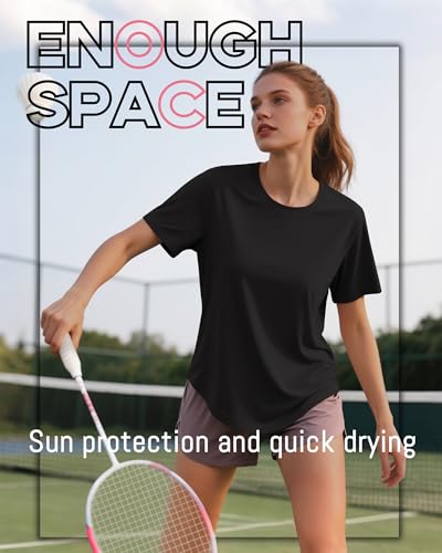 4 Pack Women's Workout T Shirts Short Sleeve Athletic Basic Tee Tops Quick Dry UPF 50+ Sun Protection with Split Hem4