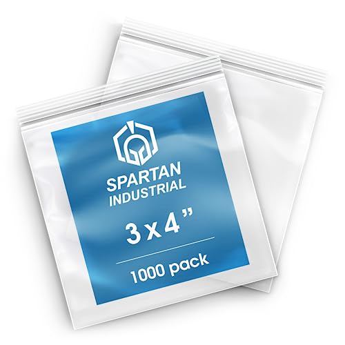 Spartan Industrial - 3” X 4” (1000 Count) 2 Mil Clear Reclosable Zip Plastic Poly Bags with Resealable Lock Seal Zipper