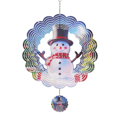 NewVees Metal Snowman Christmas Wind Spinner, 12 Inch Outdoor Stainless Steel Wind Spinner, Corrosion Resistant, Rust Anti Breakage, Laser-Cut Precision