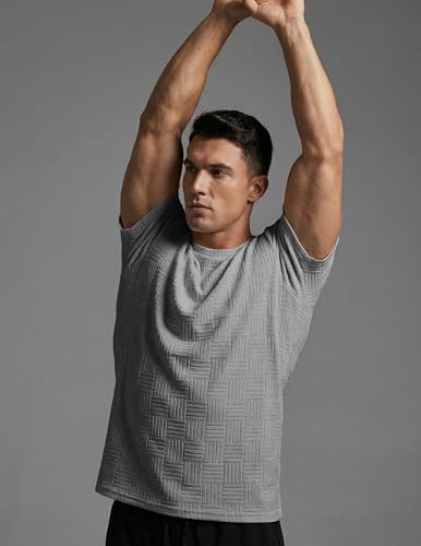 Image of JMIERR Mens T-Shirt Casual Stretch Solid Crewneck Short Sleeve Tees Textured Shirts