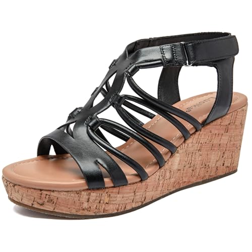 Luoika Women's Wide Width Wedge Sandals, Ankle Strap Open Toe Platform Wedge Pump Heel Women's Sandals Concise Casual Summer Shoes.