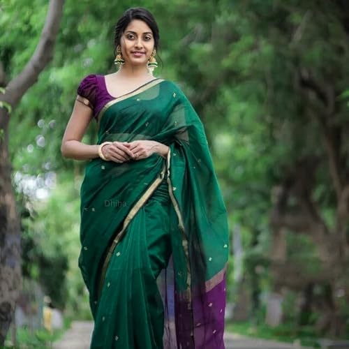 Image of Original Maheswari Cotton Silk Saree for Women | Kanjivaram Pure Silk Cotton Sari with Blouse | Zari Work | Tassels | Handloom Weave