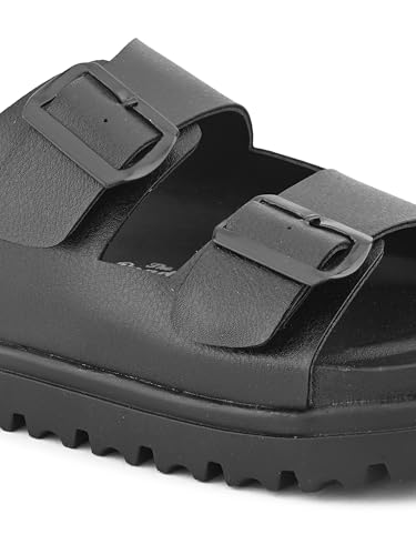 Image of STANPHORD Men Double Buckle Slider Sandals | Faux Leather Fashion Chappal | EVA Non-Slip Cushioned Sole | Casual Summer Daily Indoor Outdoor Wear (TPAI 14102)
