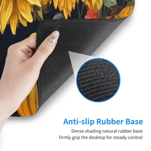 Image of Fall Pumpkin Sunflower Mouse Pad 31.5x11.8 XL Watercolor Autumn Leaf Floral Extended Mousepad Large Keyboard Mouse Mat Desk Pad with Non-Slip Rubber Base Stitched Edges for Home Office Game