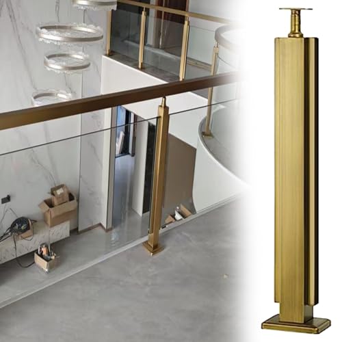 Stainless Steel Glass Railing Post, Square Metal Railing Spindles with Screws, Adjustable Spindles Stair Balustrade Post Kit Indoor, Strong Load-Bearing Capacity(B-MID,Height 36in/90cm)