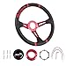 RASTP Universal Racing Steering Wheel,Deep Dish Steering Wheel Leather Embroidery 13.58”/345mm 6 Bolts with Horn Button Include Cable, Wrench,Red