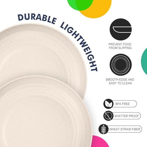 Image of Homienly Wheat Straw Plates 8 PCS Unbreakable Dinner Plates - 10 inch Dishwasher & Microwave Safe Plastic Plates Reusable Lightweight Roud Plates, Plates for Kitchen, Dinner, Outdoor,Picnic (Beige)