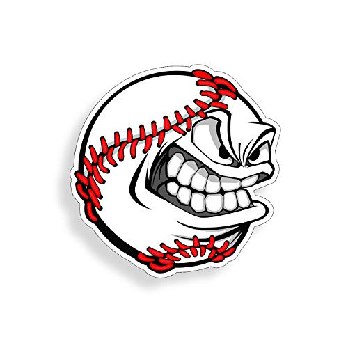 Angry Baseball Face Sticker Die Cut Vehicle Car Truck Laptop Custom Printed Base Ball Decal Back...