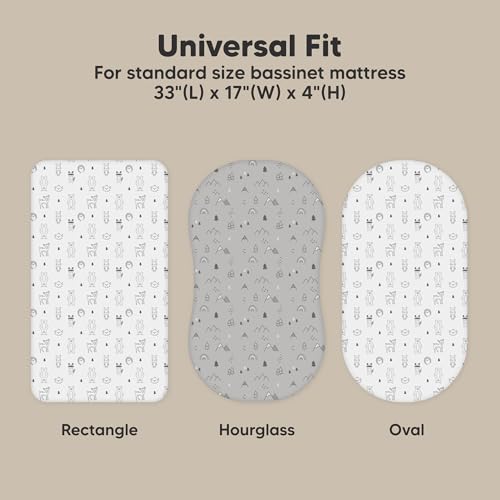 Image of 2-Pack Organic Bassinet Sheets for Girls, Boys - 100% Cotton Bassinet Mattress Sheets Compatible with Halo Bassinest Swivel Sleeper, Graco, Baby Delight, Chicco, Fitted Bassinet Sheets (Woodland)