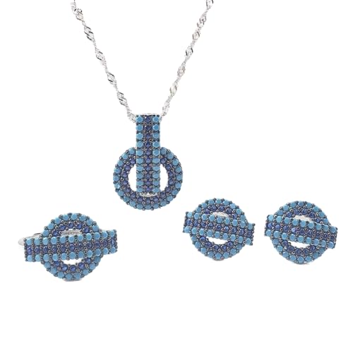 Parure bijoux argent S925 anti-allergie avec bague réglable et collier turquoise pour femme