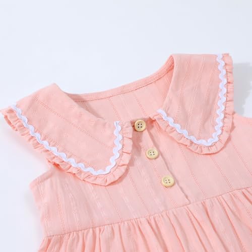 Image of HILEELANG Girls Cotton Dress Sleeveless Peter Pan Collar with Pockets