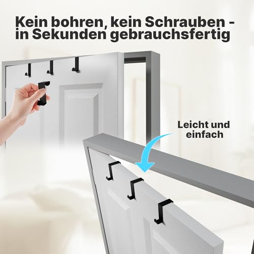 Minismus Türhaken zum Einhängen – Edelstahl Kleiderhaken Tür – Einzeln verwendbare Türgarderobe Haken Garderobenhaken – Aufhängehaken – Einhängehaken 4er Set (Schwarz)