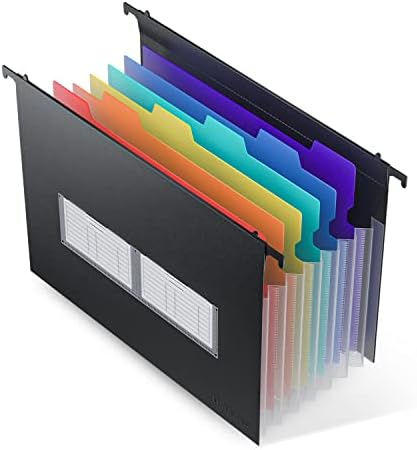 ThinkTex Plastic Expanding Hanging File Folders, 7 Innovative 1.2" Accordian Pockets, Large Capacity, Multi-Color Tabs, Letter Size for Filing Cabinet - 1 Pack