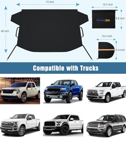 Image of YeewayVeh Truck Windshield Cover for Ice and Snow, XL ((74 inch x 46 inch)