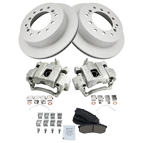 Image of TRQ Rear Brake Pad and Rotor Set Ceramic Vented Coated Rotors Calipers | For 2003-2009 Lexus GX470 2001-2007 Toyota Sequoia