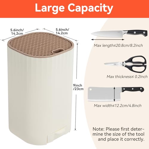 Knife Block Without Knives, Qoosea 4 in 1 Universal Square Knives Block with Scissors Slot Sharpening Rod Slot and Stone, Detachable Kitchen Knife Storage Holder for Easy Cleaning Space Saver-White - Image 2