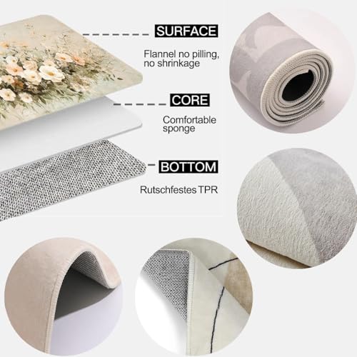 Tapis Doux Fleurs 140x200cm Lavable - Solution Sol Antidérapant Facile