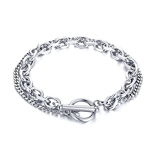 Asma Jewel House Stainless Steel Angle Grinding Chain Double Bracelet Steel Color Multilayer OT Buckle for men (B0BNL5GZ3B) Amazon Price History, Amazon Price Tracker