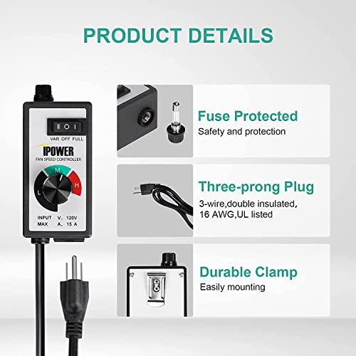 image for iPower Variable Inline Fan Speed Controller Electronic Blower Adjuster