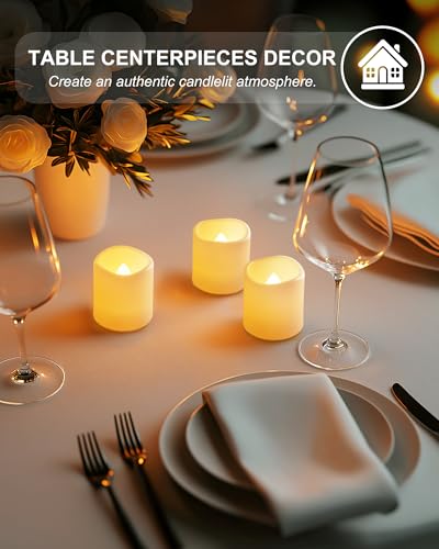 Image of 5plots Flameless Votive Candles Battery Operated 200+ Hours, Flickering Led Electric Fake Battery Tealights for Wedding Table Centerpieces Party Home Decor Decoration - Ivory (24 Pack)