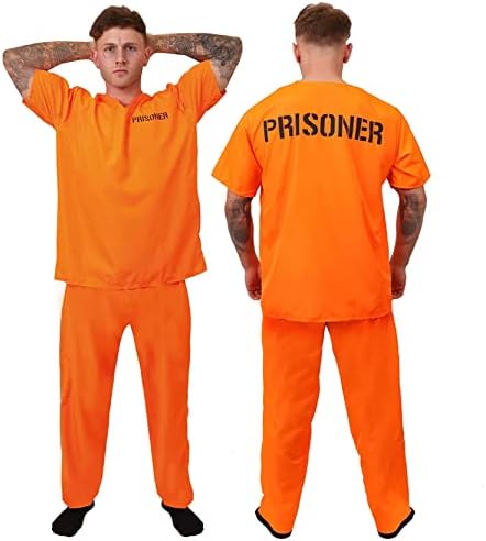 Orange Prisoner Costume Adults Unisex Convict Fancy Dress Outfit - Men and Women
