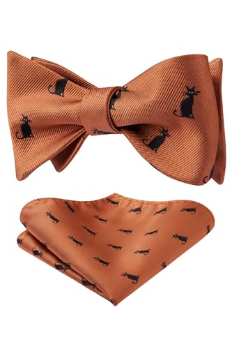 Image of HISDERN Bow Ties for Men Self Tie Animal Bowties Pocket Square Woven Silk Fun Bowtie Handkerchief Set for Wedding Party