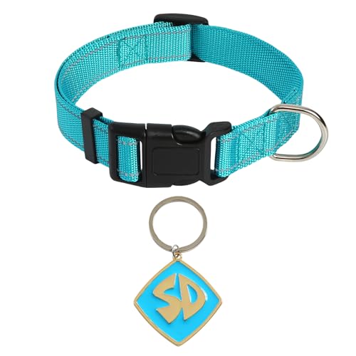 Dog Costume Accessories Metal SD Tag with Nylon Adjustable Collar for Small Medium Large Blue Puppy Funny Pet Cosplay Supplies S