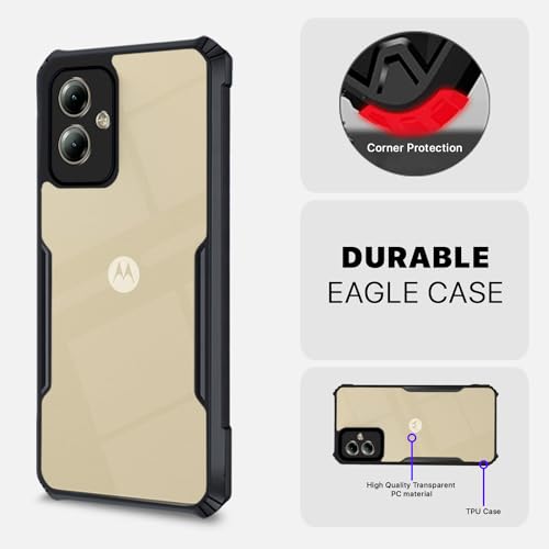 Image of Pikkme Moto G14 Back Cover | Crystal Clear Transparent Back | Ultra Hybrid | Full Camera Protection | Raised Edge | Bumper Back Case (Black)
