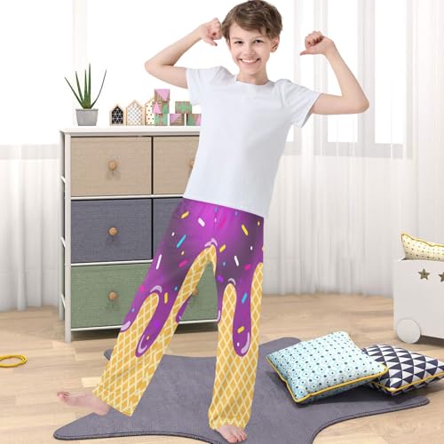Boy's Pants Purple Circle Ice Cream Jogger Pants Elastic Waist Long Bottoms Trousers with Pockets 6-14 Years4