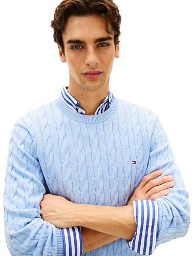 Image of Tommy Hilfiger Men's Cable Knit Crewneck Sweater Lightweight Pullover