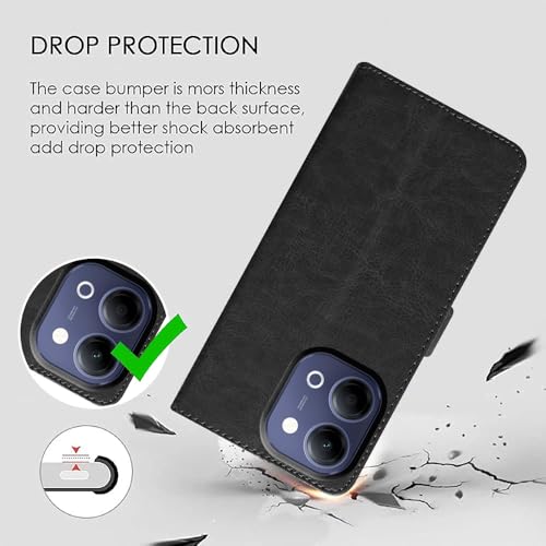 Image of Flip Cover Back Case Compatible with Vivo Y05 5G / Y11 5G / Y21 5G | Premium Leather Finish | Inbuilt Pockets & Stand | Flip Cover Back Case for Vivo Y05 5G / Y11 5G / Y21 5G (Black)