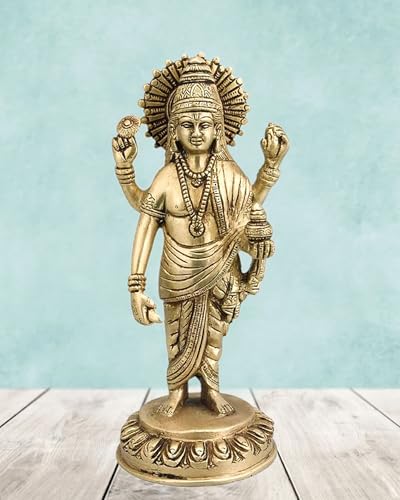 Estatua de Lord Dhanvantari de Latón 8 pulgadas miniatura 5
