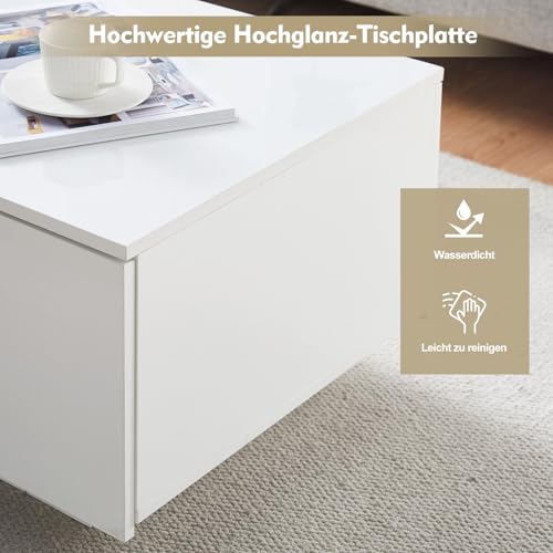 CLIPOP Hochglanz Couchtisch weiß mit LED, Wohnzimmertisch mit 4 Schubladen, einstellbaren Lichtfarben, Mitteltisch mit Stauräume, Moderner Sofatisch, Teetisch für Wohnzimmer, 100x55x40cm – Bild 6