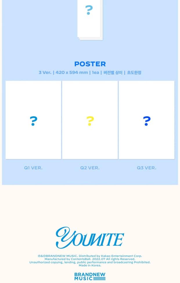 YOUNITE YOUNI-Q 2nd EP Album Random Version CD+1p Folding Poster On Pack+80p PhotoBook+1ea Logo Sticker+1a Ticket+1p PhotoCard+Tracking Sealed