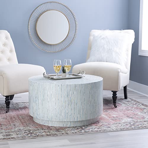 The Perrin Blue Capiz Round Coffee Table by Linon - Image 2