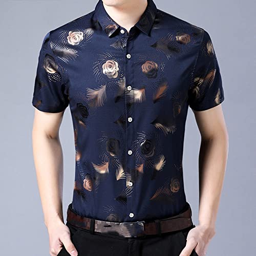 Chemise hawaïenne Funky bleu marine à plumes de roses pour homme