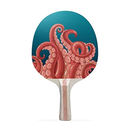 TigerTail Sports Octopus Tentacles Colorful Design Ping Pong Paddle, Premium 5 Ply Table Tennis Racket (Black on Back)