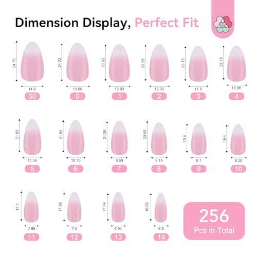 Image of SAVILAND Press On Almond Nails: 4-In-1 Tips With Glue, White Pink Ombre Medium, 256 Pcs False Tips, Strong Glue, Mini Lamp, Electric Drill, Nail Stuff for Home