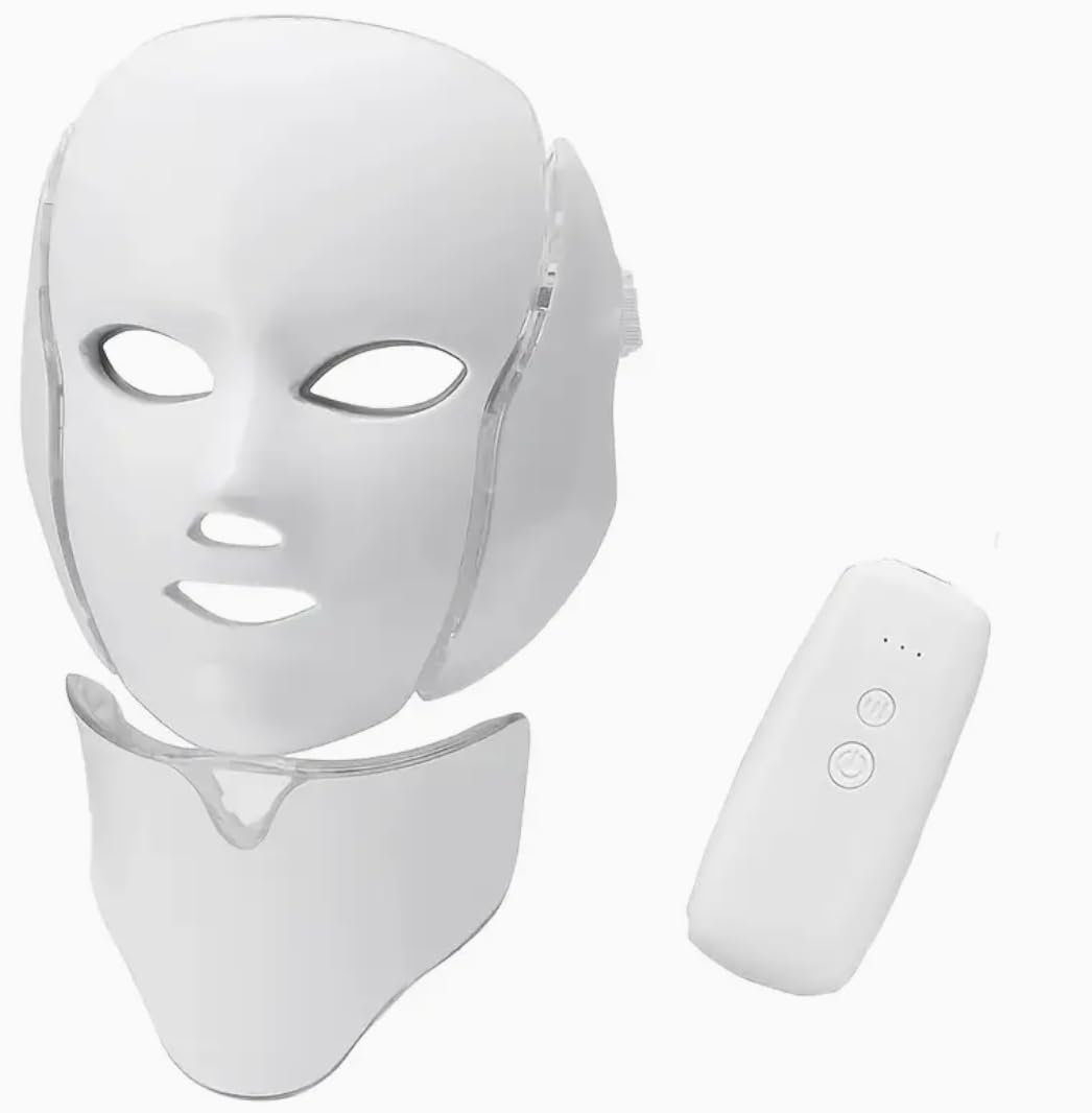 Skinkura LED maseczka do twarzy i szyi – 7 kolorowej terapii światłem, przeciwstarzeniowa, odmładzanie skóry Collagen – maska na twarz z przyciskiem dotykowym, 7 kolorów - Photon LED