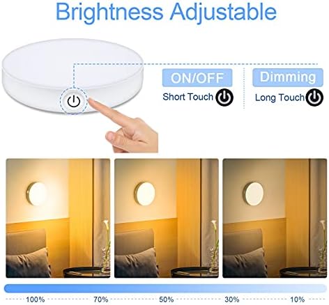 Ferswe Dimmable Touch Lights, 3000K Rechargeable Tap Light with 1000mAh Large Battery, Stick on Lights for Closet, Cabinet, Shelf, Wall and Desk(2 Pack)