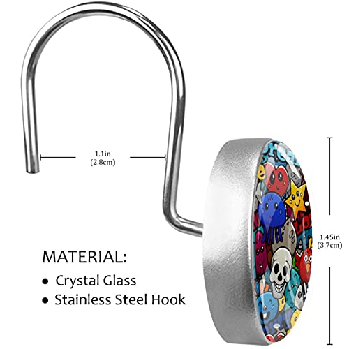 Crochets rideau de douche crâne multicolore en acier inoxydable x12