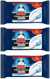 Duck Fresh Brush Refill (3 X 12 Flushable Cleaning Pads) | Toilet Wipes Flushable | Fizzy Foam Toilet Cleaner | Toilet Duck Fresh Brush Refills Bundle | (Total 36 Refill Pads)