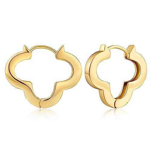 14K Gold Plated Geometric Hoop Earrings for Women, Minimalist Gold Hoop Huggies Earring for Women