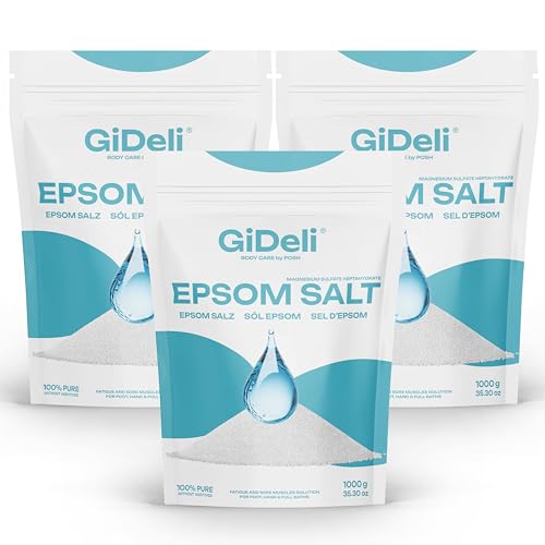 GiDeli Epsom - Sales de baño de Epsom (3 x 1 kg, sulfato de magnesio puro, calidad farmacéutica heptahidratada, 3 kg)