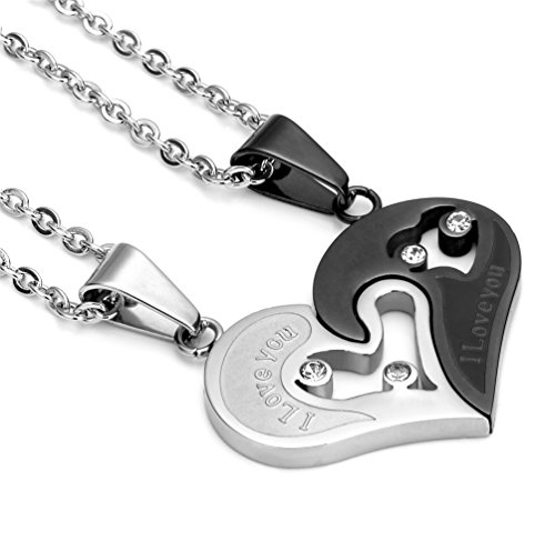 Jstyle Stainless Steel Mens Womens Couple Necklace Pendant Love Heart CZ Puzzle Matching2