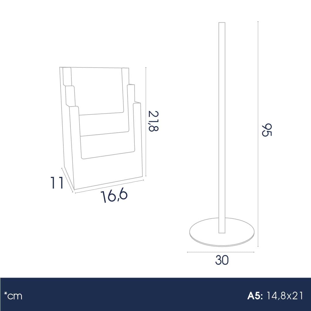 Danieli - Porta Depliant da Terra in Acrilico Trasparente A5 con 3 tasche, per Riviste e Brochure. Porta Volantini Resistente da Utilizzare come Espositore per Ufficio e Negozi. (Alluminio Silver)