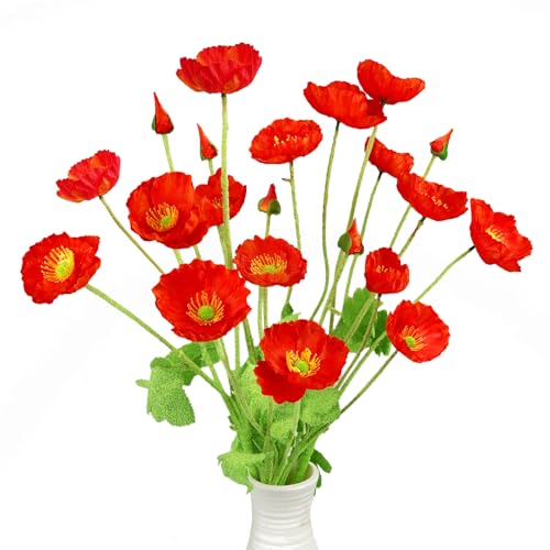 Tenorbass Fleurs Artificielles Coquelicot Fleurs en Soie avec Tiges, Faux Coquelicot Fleurs Décoratives Plantes Réalistes Bouquet pour Maison Cuisine Mariage...