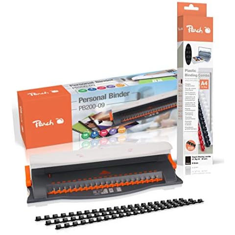 Peach PB200-09A Kunststoffbinder | 50-Blatt-Ordner | Max Binder 12 mm | Stanzleistung 4 Blatt | mit 25-teiligem Starterkit Cover